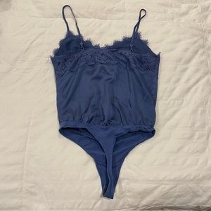 Abercrombie blue silk and lace bodysuit M